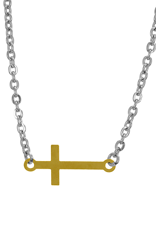 gargantilla acero y oro motivo cruz foto detalle para web el rubi joyeros