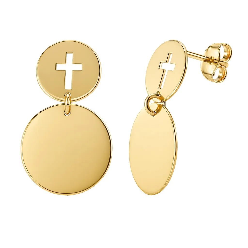 Pendientes de oro 18K discos y cruz 030_EC-69 pendientes de oro discos y cruz calada 030_EC-69