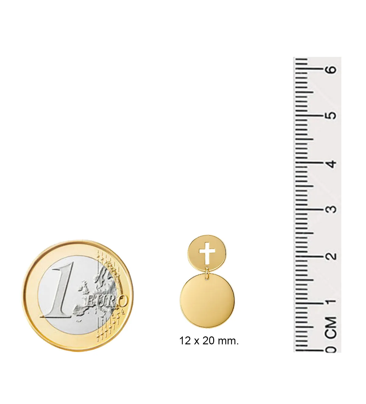 Pendientes de oro 18K discos y cruz 030_EC-69 pendientes de oro discos y cruz calada 030_EC-69 medidas