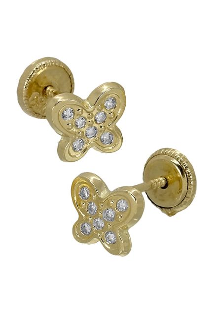 pendientes de oro amarillo 18 ktes con circonitas forma de mariposa 030_200252607