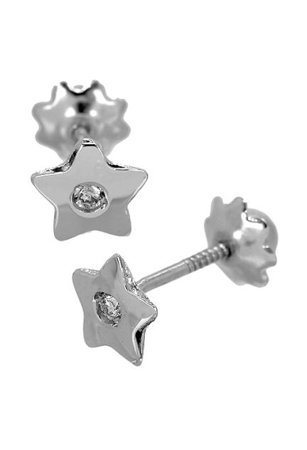pendientes de oro blanco forma de estrella con diamante central para niña 026_P-3