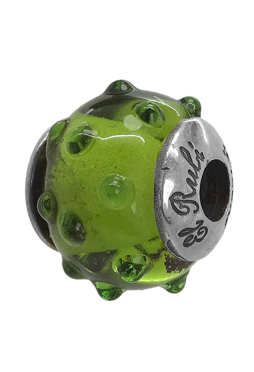 abalorio de plata cristal de murano con adorno granulado de color verde 015_MRN025