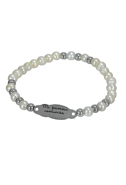 Pulsera de perlas con placa comunión 266_044464-1-10 Pulsera de perlas con placa comunión venta online a precios baratos 266_044464-1-10