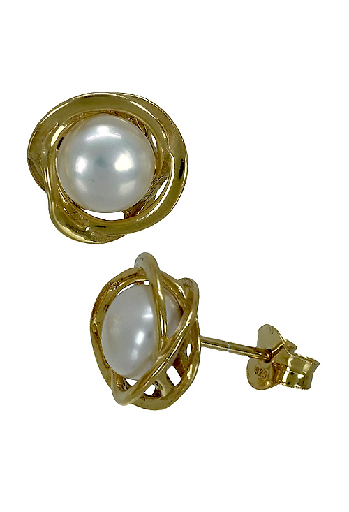 Pendientes de plata chapados con perla 266_014147-2-1