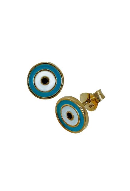 pendientes de plata chapada y esmalte ojo turco de la suerte foto frontal y lateral