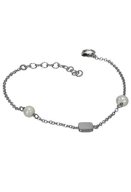 Pulsera de plata con perlas y motivo rectangular 266_044354-1-1 Pulsera de plata con perlas y motivo rectangular regalo para comuniones a precios baratos 266_044354-1-1