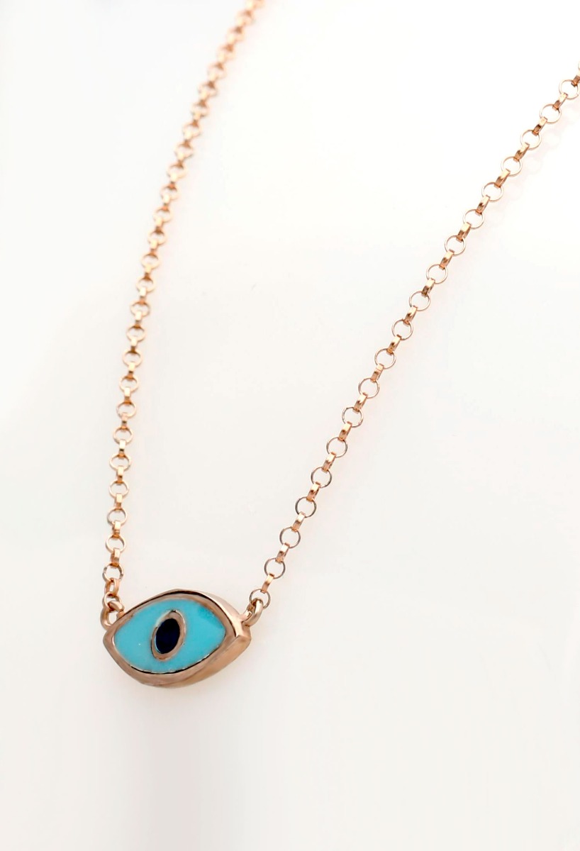 Gargantilla plata con esmalte ojo turco 266_024732-4-1 gargantilla de plata chapada motivo ojo turco vista lateral