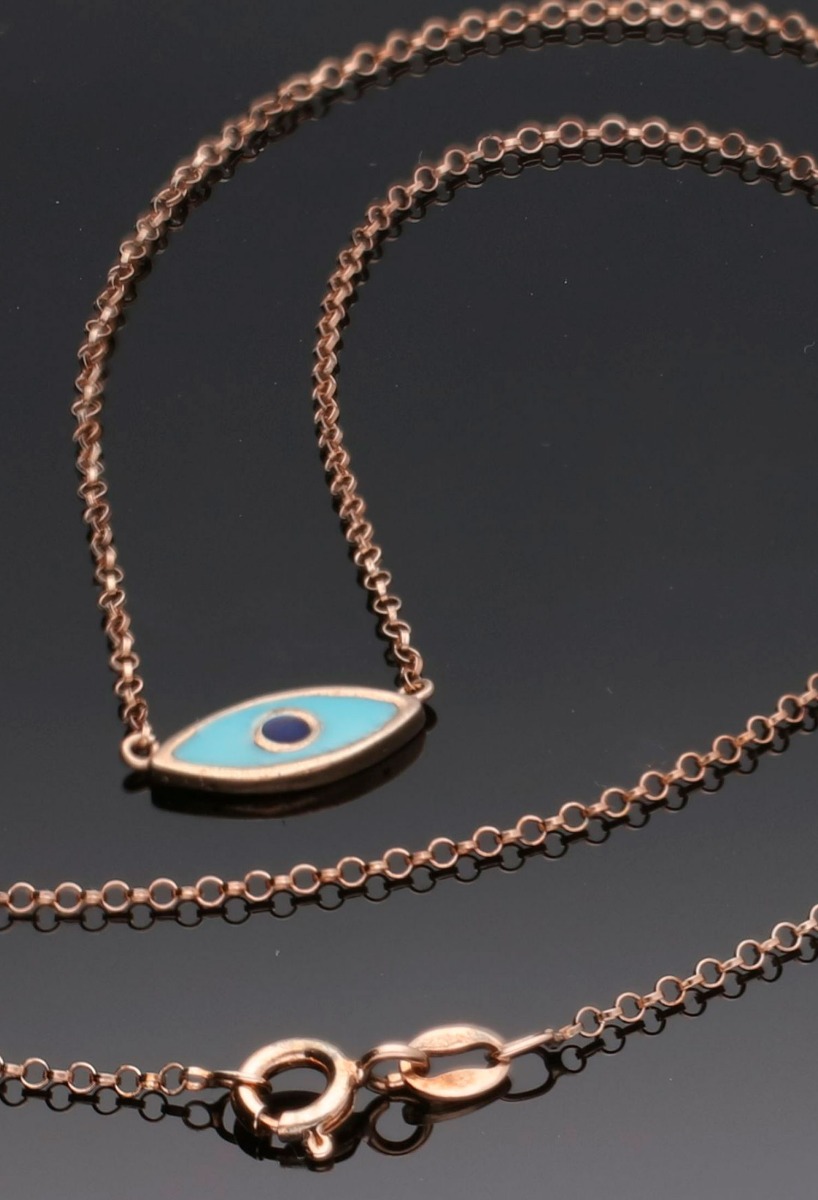 Gargantilla plata con esmalte ojo turco 266_024732-4-1 gargantilla de plata chapada motivo ojo turco vista sin recortar sobre fondo negro