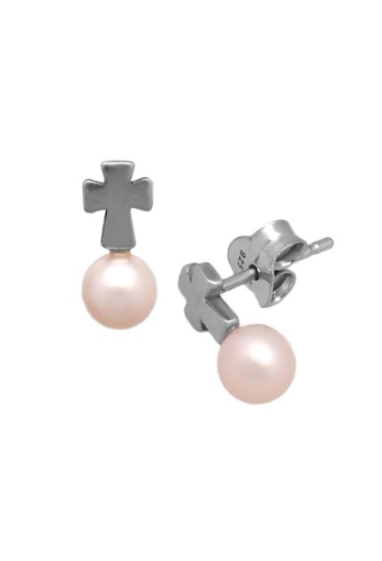 Pendientes de plata con cruz sobre perla 266_013726-1-1 2 foto