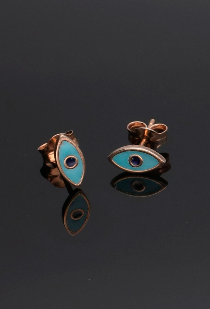 Pendientes de plata chapada y esmalte Ojo turco 266_014731-4-1 pendientes plata chapada en rosa y esmalte ojo turco foto sobre base negra