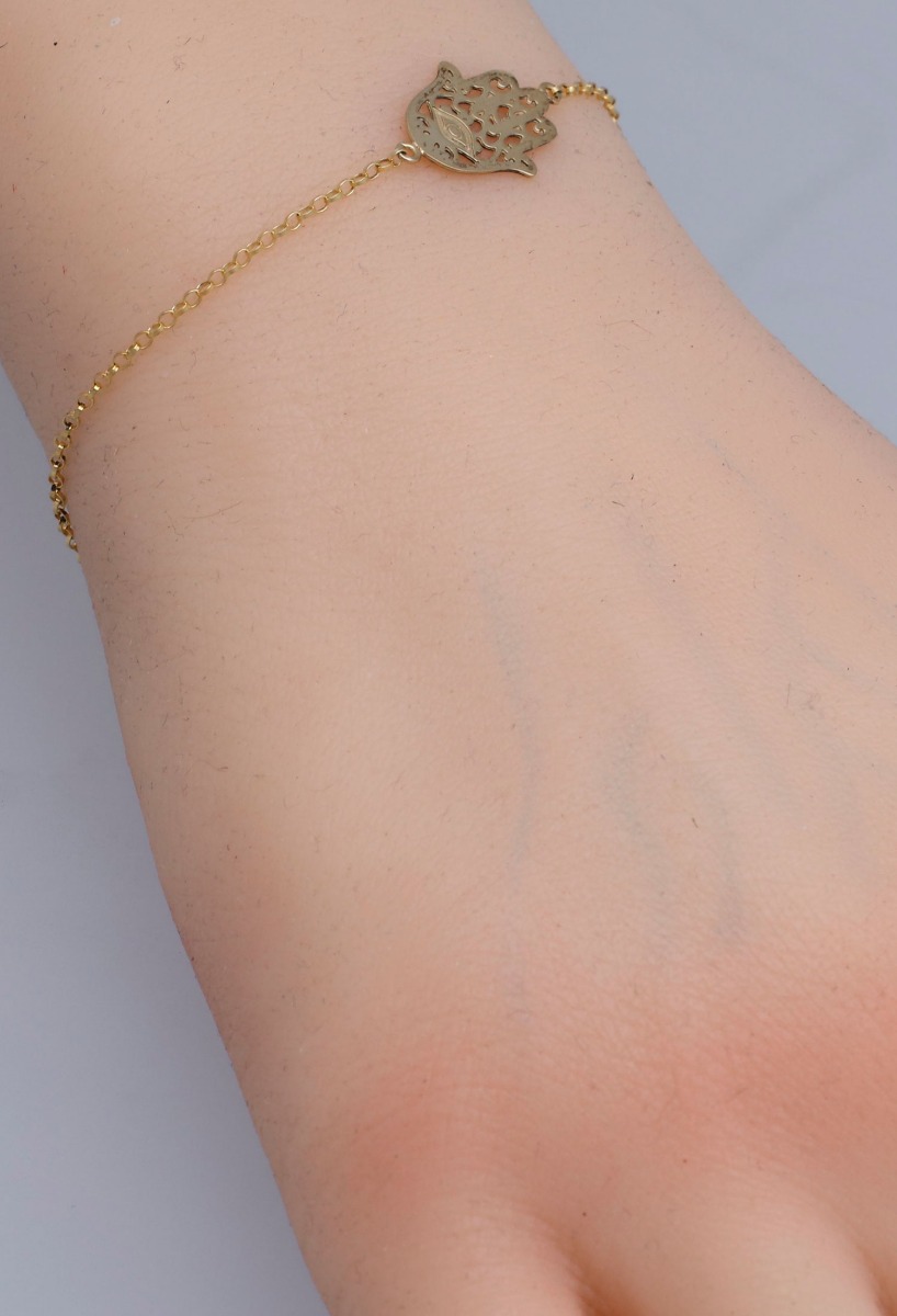 Pulsera de plata chapada mano de Fátima o Hamsa 266_043129-2-1 puesta