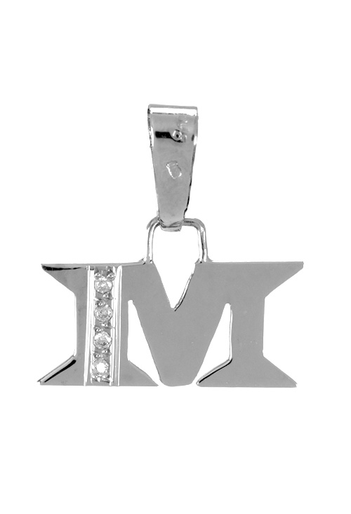 Inicial letra M oro blanco y diamantes 003_B51085896M inicial M oro blanco con diamantes 003_B51085896M