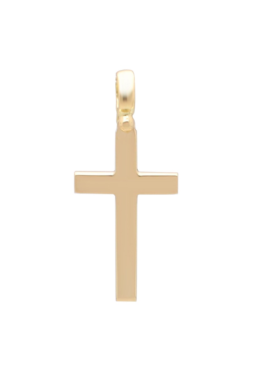 Cruz oro amarillo 18 ktes plana todo brillo 243_009-03080 cruz de oro amarillo 18 kilates 243_009-03080 vista frontal