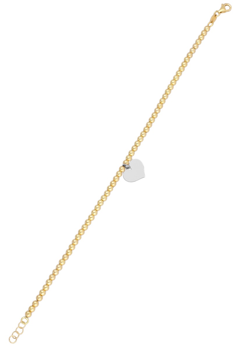 Pulsera oro 18 ktes eslabones bolas con fetiche en forma de corazón 243_028-09710 pulsera oro 18 ktes indicada para el dia de los enamorados vista extendida 243_028-09710_01
