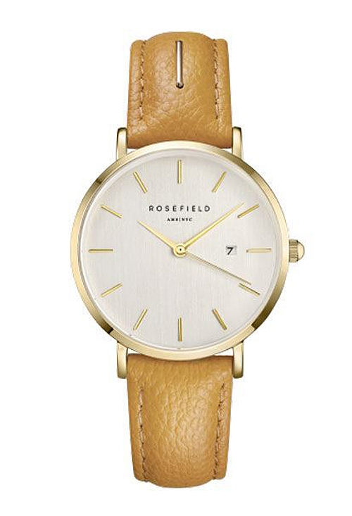 Reloj Rosefield caja en acero chapado Ip oro, correa piel 283_SIFE-I80