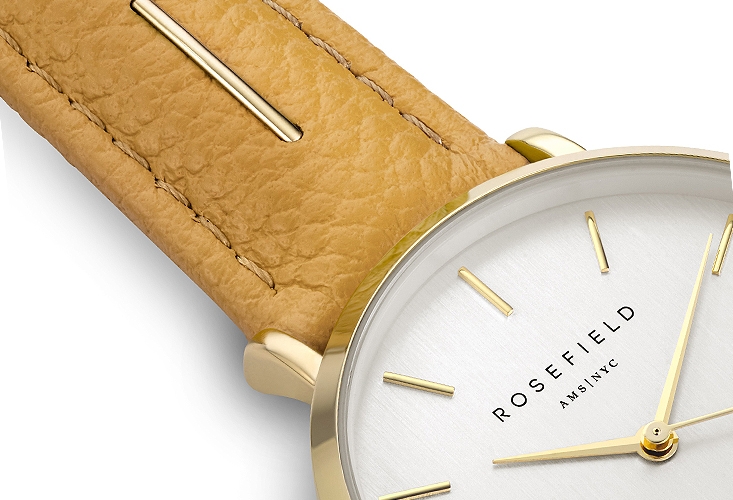 Reloj Rosefield caja en acero chapado Ip oro, correa piel 283_SIFE-I80-1