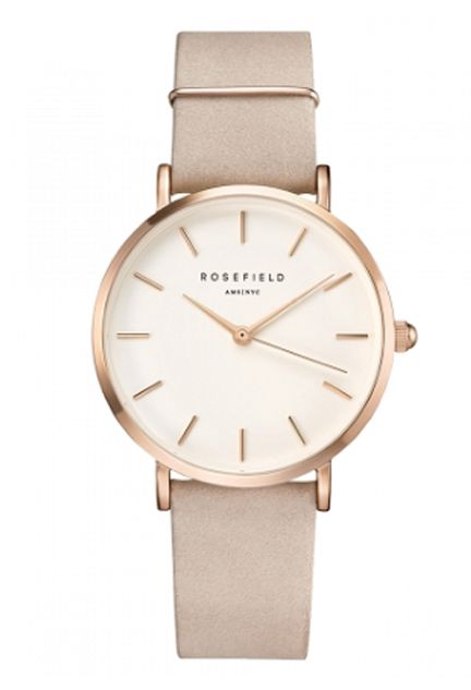 Reloj Rosefield caja en acero chapado Ip oro rosa, correa piel 283_WSPG-W73