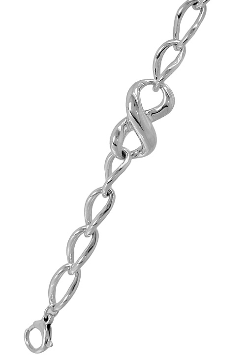 Pulsera en plata con eslabones planos y símbolo infinito 037_S17-01 Pulsera en plata de ley con eslabones planos y símbolo de infinito 037_S17-01