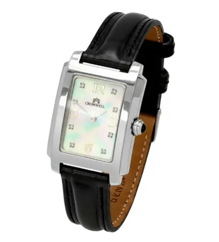 reloj de oro blanco y correa de piel esfera de nacar con brillantes 095_425330