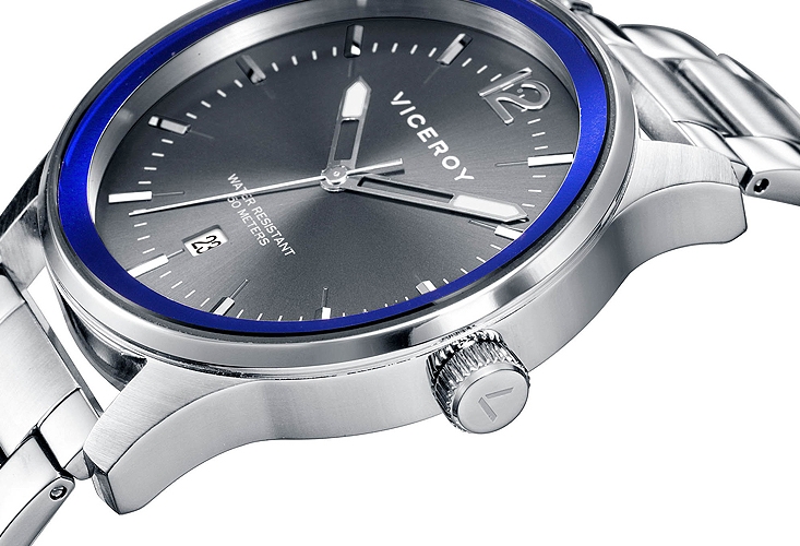 Reloj Viceroy hombre correa acero, esfera negra, bisel azul 471137-55-1