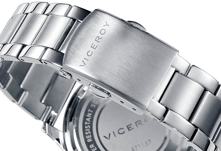 Reloj Viceroy hombre correa acero, esfera negra, bisel azul 471137-55-2