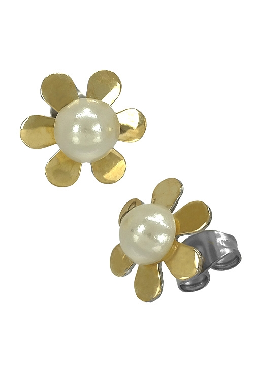 pendiente de acero y oro modelo margarita con perla manacor 094_61362-PO