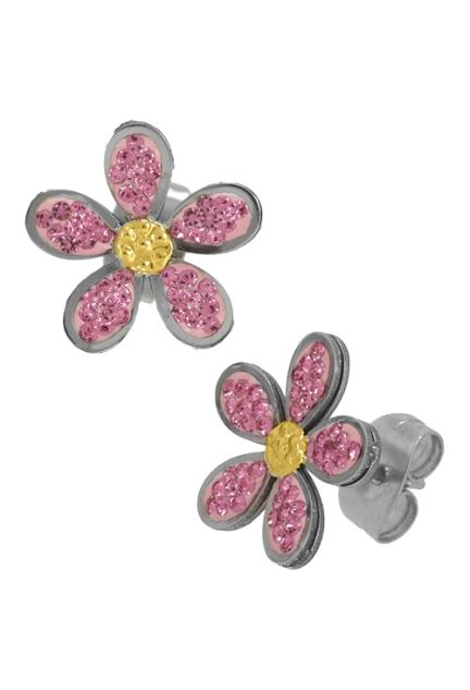 pendientes acero forma flor con cristales rosas 094_51195-PTGR-R
