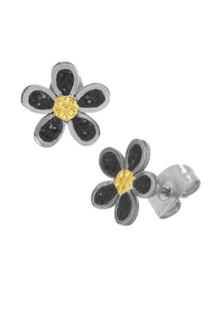pendientes acero forma margarita con cristales swarovski color negro 094_51195-PPR-N