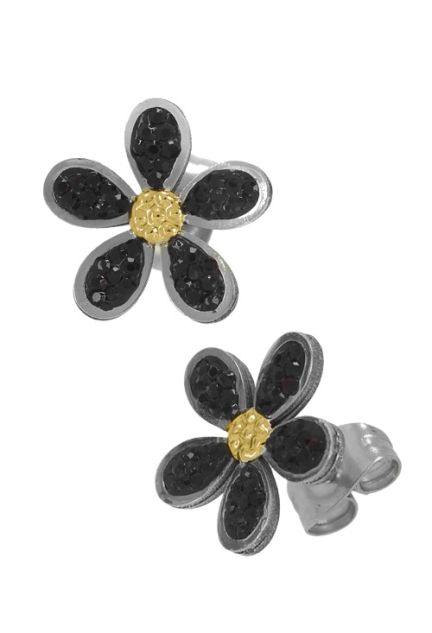 pendientes acero margarita 5 petalos cristales negros 094_51195-PTGR-N
