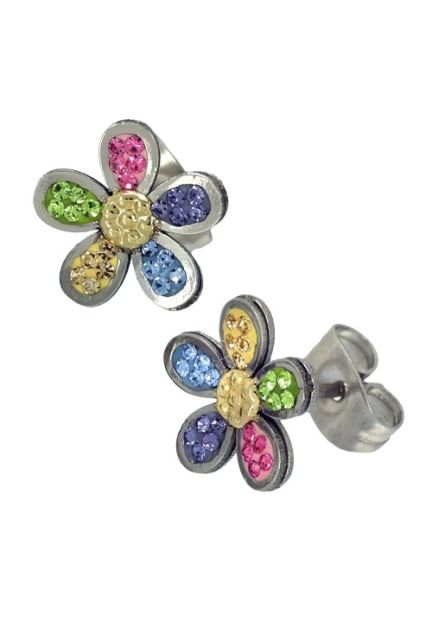 pendientes de acero forma de flor con cristales swarovski 094_51195-PPR