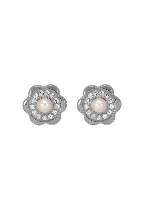 Pendientes oro blanco 18 ktes forma flor 234_2829-B pendientes oro blanco 18 ktes forma de flor con perla y circonitas 234_2829-B