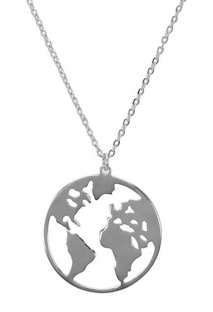 Gargantilla plata globo terraqueo 280_2030659 gargantilla plata mapa mundi vista frontal 280_2030659