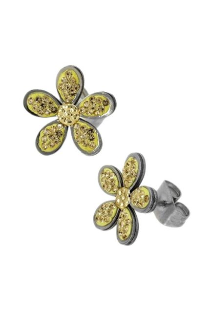 pendientes de acero con forma de margarita y cristales swarovski color champang 094_51195-PTGR-CH