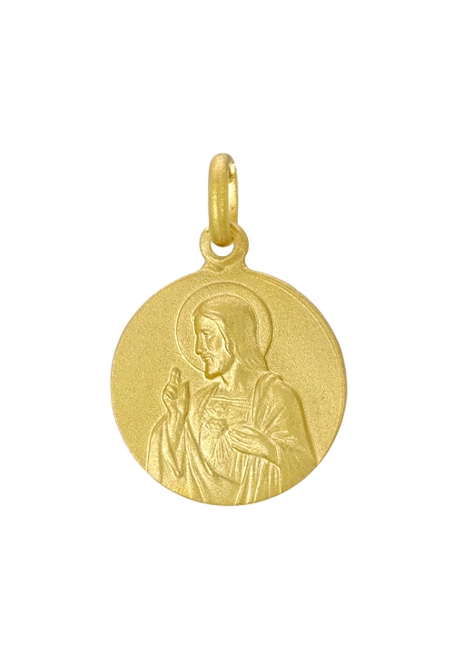 Medalla escapulario religioso oro amarillo Sagrado Corazón y Virgen del Carmen 011_ESSB14 Medalla religiosa Sagrado Corazón