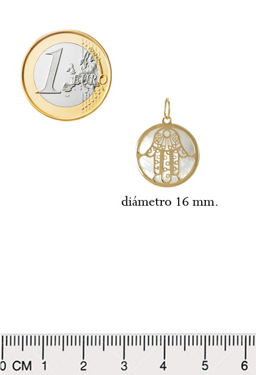 colgante oro y nacar mano de fatima foto medida comparada