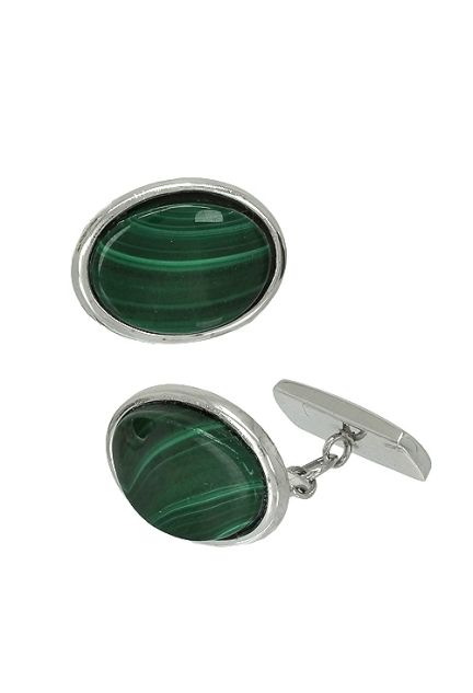 gemelos oro blanco 18 ktes y malaquita M514225-G