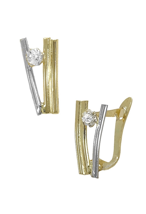 Pendientes oro bicolor y circonita 030_2687 pendiente oro bicolor 18 kilates con circonita imagen lateral 030-2687-01
