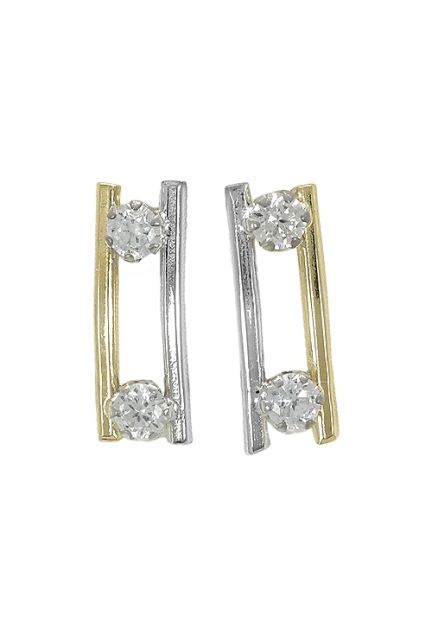 pendientes oro bicolor 18 ktes con circonitas vista frontal 030-2688