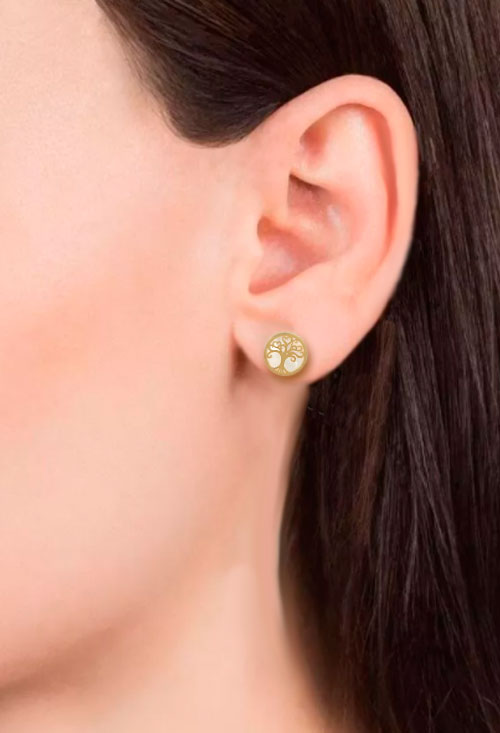 Pendientes nácar y oro árbol de la vida pendientes oro y nacar arbol de la vida vista modelo femenino 030-2662