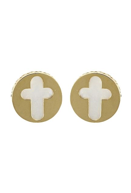 pendientes oro y nacar calados con forma de cruz 030-2660