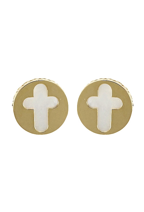 Pendientes nácar y oro motivo cruz pendientes oro y nacar calados con forma de cruz 030-2660