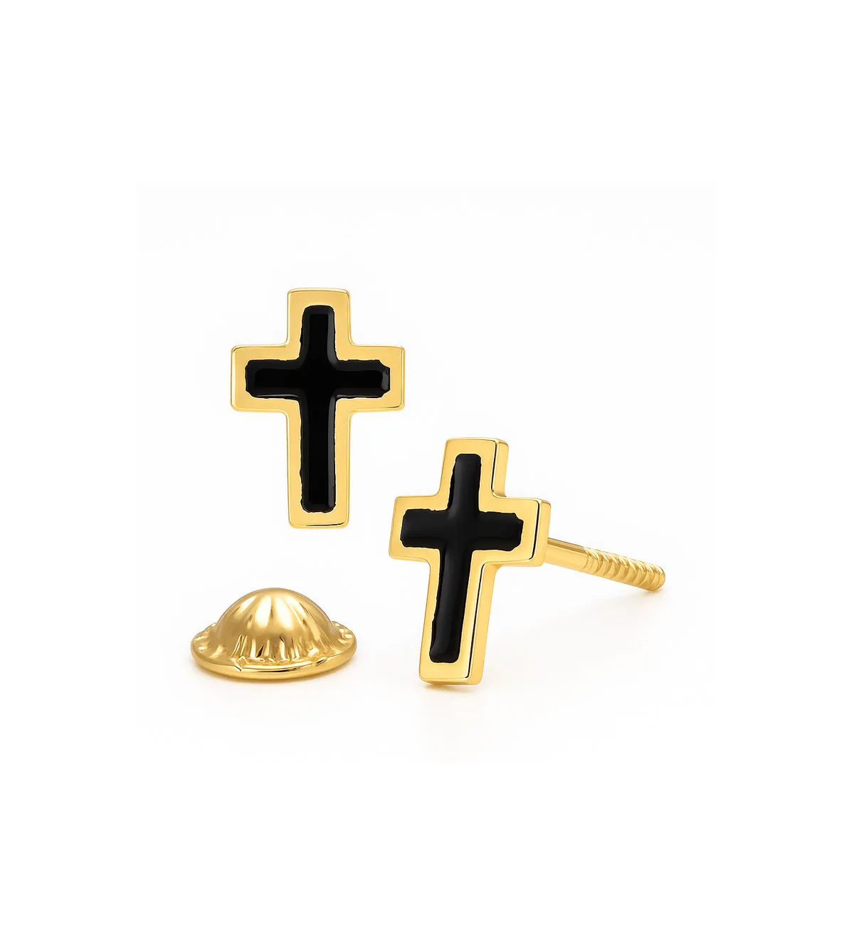 Pendientes de bebé cruz esmaltada en negro cruz esmaltada en negro 019_9k4-09175-1 detalle tuerca