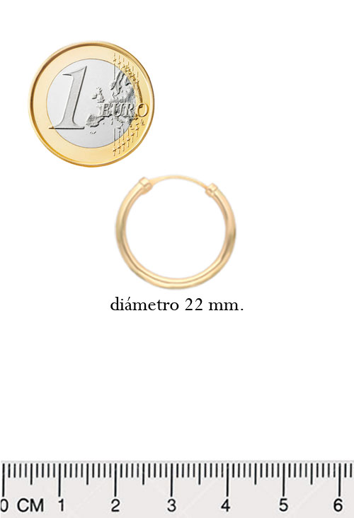 Pendientes de aro oro amarillo 18 ktes 030_1649-22 pendientes de aro oro amarillo 24 mm de diámetro 030_1649-22 foto medida comparada
