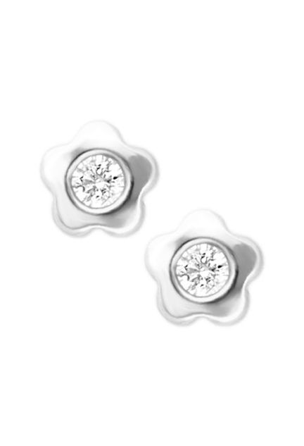 pendientes oro blanco y circonita forma de flor para bebe vista frontal 234_1708-B_01