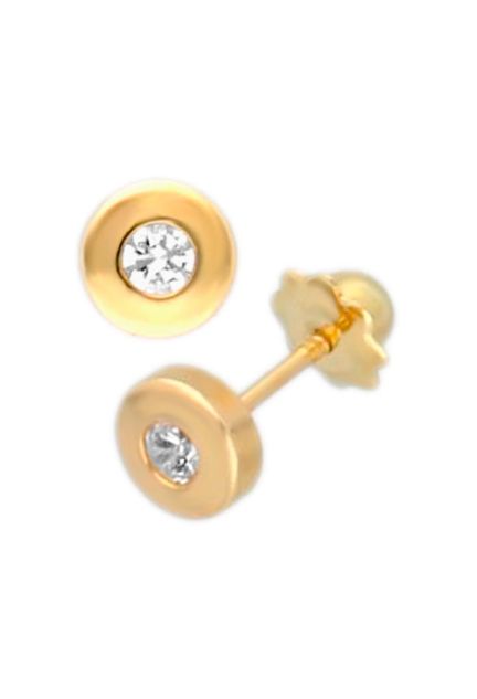 pendientes niña oro amarillo 18k y circonitas foto con tuerca