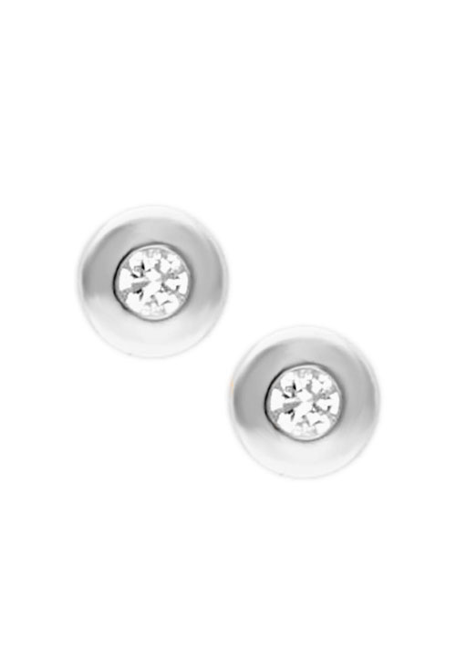 Pendientes niña oro blanco 18 kilates y circón pendientes oro blanco 18k para bebe foto frontal 234_2298-B