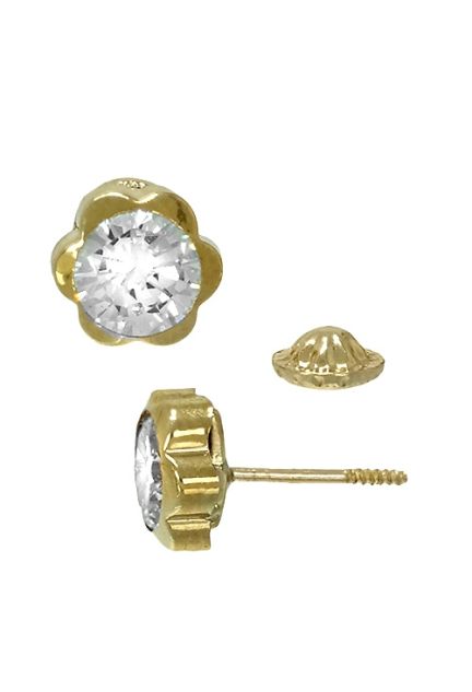 pendientes oro 9 ktes forma flor con circonita vista lateral