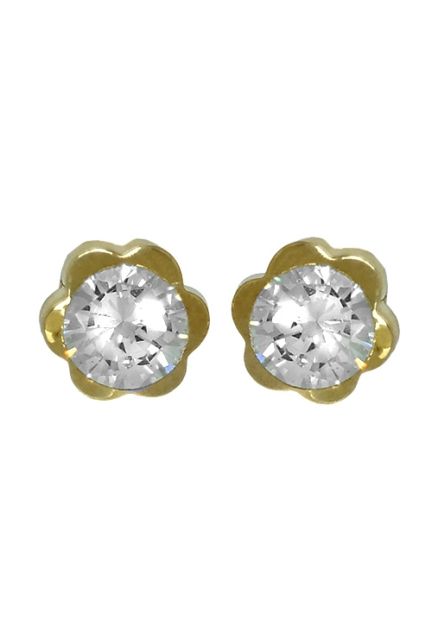 pendientes oro 9 ktes forma flor con circonita vista frontal