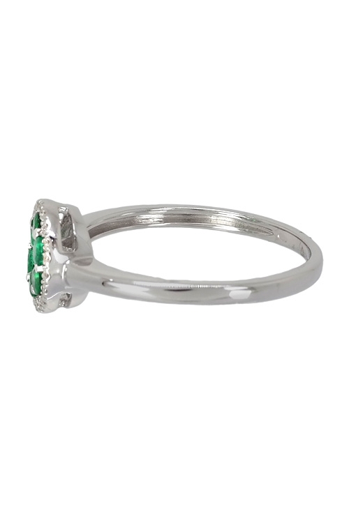 Sortija mujer de oro blanco ley 18 ktes con diamantes y esmeraldas 289_6667588SFE anillo esmeraldas y diamantes orla redonda vista tumbada 289_6667588SFE_02