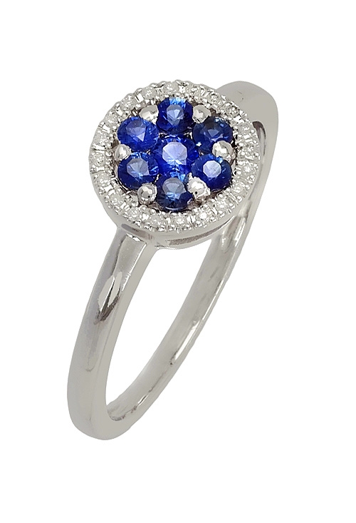 Sortija mujer de oro blanco ley 18 ktes con diamantes y zafiros 289_6667588SFZ anillo oro blanco 18k zafiros y diamantes orla redonda foto lateral 289_6667588SFZ_01